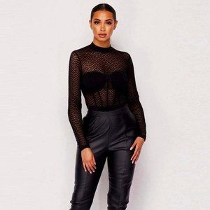 Black Mesh Mock Neck Top